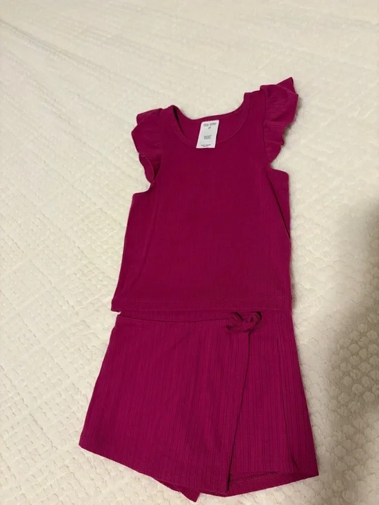Children’s Ruffle Shoulder Dress Set - Magenta - Picture 1 of 3